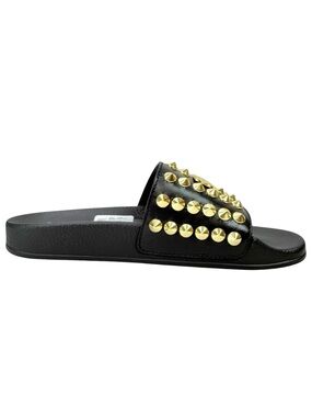 Cavalli Class by Roberto Cavalli Studded Leather Pool Slides Black Size 5 Luxury